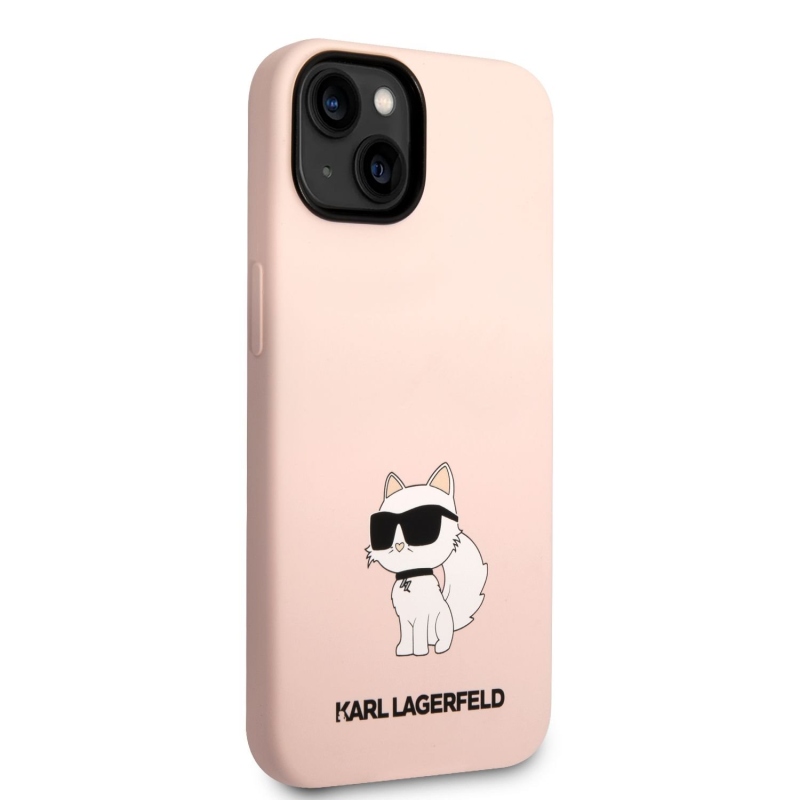 Karl Lagerfeld Liquid silikonový Choupette NFT zadní kryt pro iPhone 14 Plus růžový