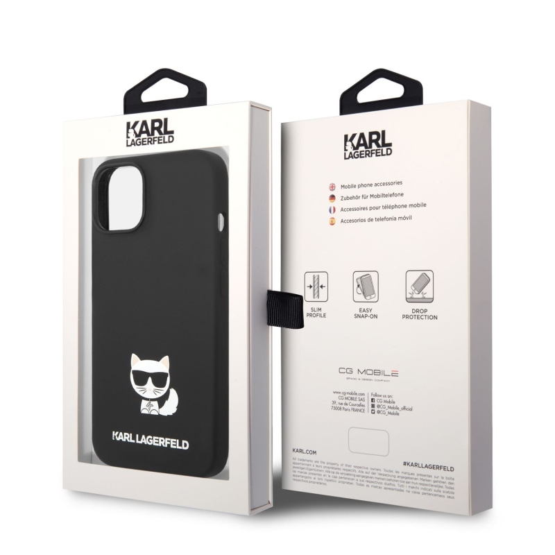 Karl Lagerfeld Liquid silikonový Choupette zadní kryt pro iPhone 14 Plus černý