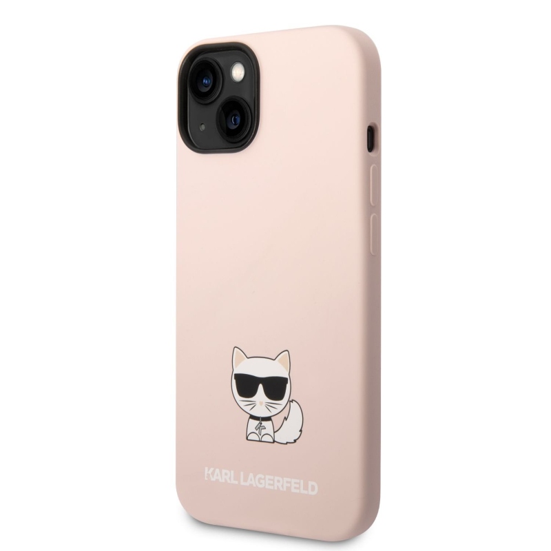 Karl Lagerfeld Liquid silikonový Choupette zadní kryt pro iPhone 14 Plus růžový