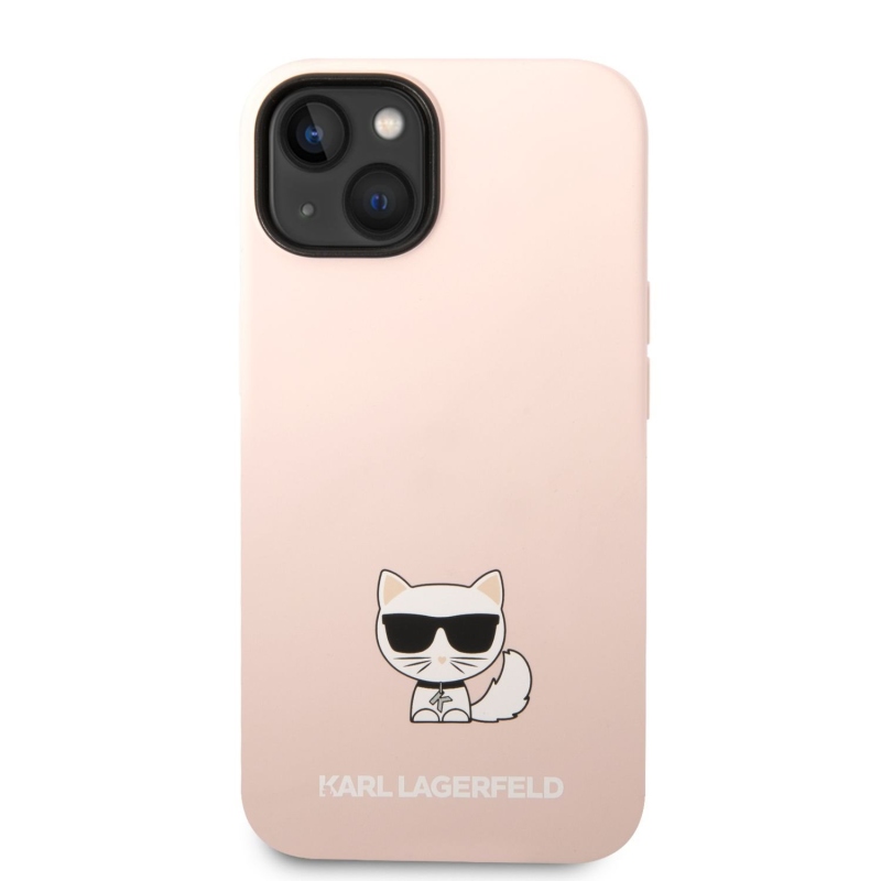 Karl Lagerfeld Liquid silikonový Choupette zadní kryt pro iPhone 14 Plus růžový