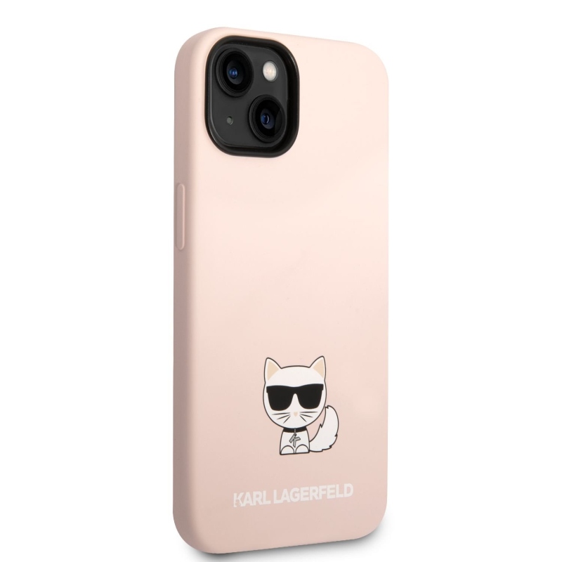 Karl Lagerfeld Liquid silikonový Choupette zadní kryt pro iPhone 14 Plus růžový