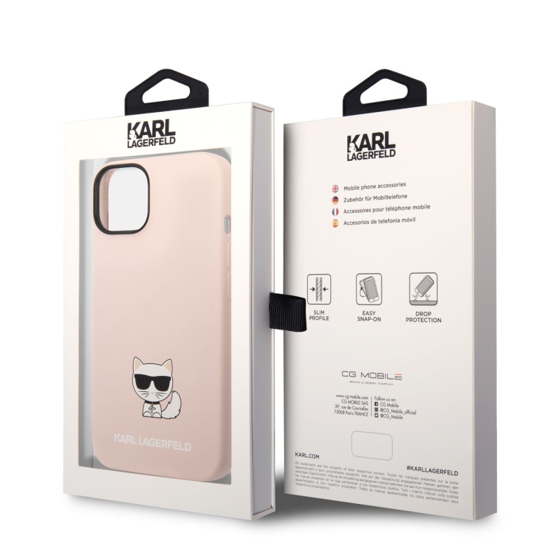 Karl Lagerfeld Liquid silikonový Choupette zadní kryt pro iPhone 14 Plus růžový