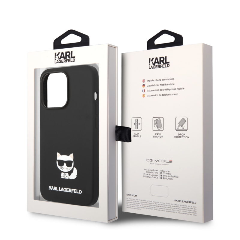 Karl Lagerfeld Liquid silikonový Choupette zadní kryt pro iPhone 14 Pro Max černý