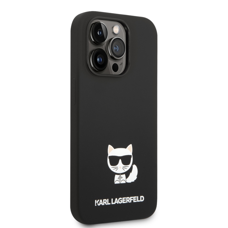 Karl Lagerfeld Liquid silikonový Choupette zadní kryt pro iPhone 14 Pro Max černý