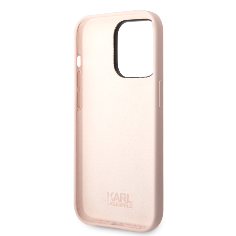 Karl Lagerfeld Liquid silikonový Choupette zadní kryt pro iPhone 14 Pro Max růžový