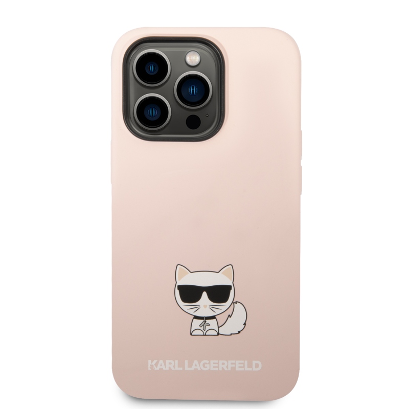 Karl Lagerfeld Liquid silikonový Choupette zadní kryt pro iPhone 14 Pro Max růžový