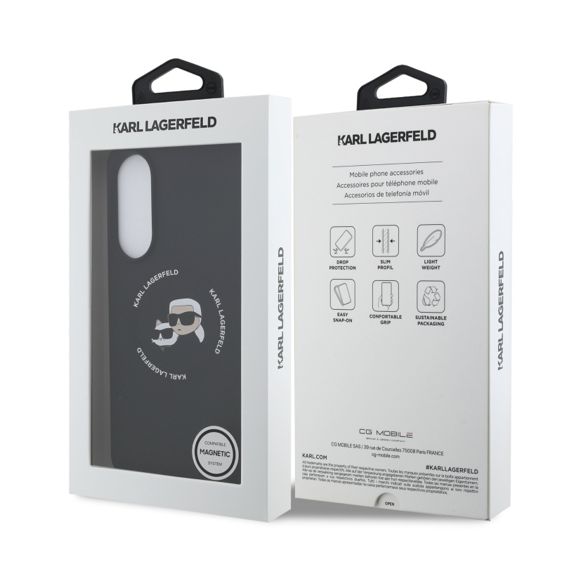 Karl Lagerfeld Liquid Silicone Double Heads MagSafe Zadní Kryt pro Samsung Galaxy S25 Edge Black