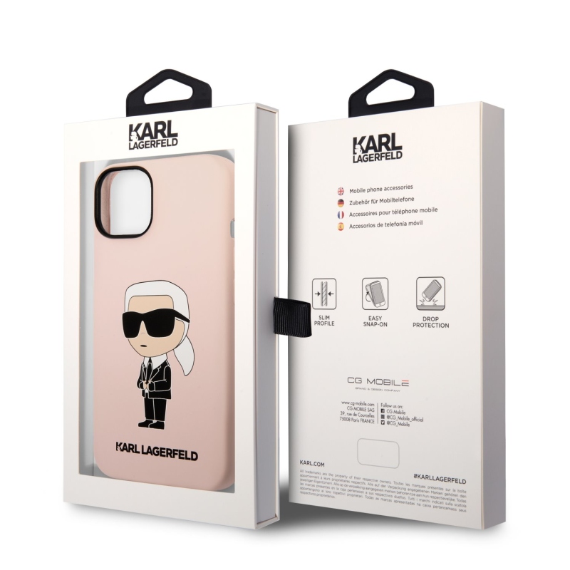 Karl Lagerfeld Liquid silikonový Ikonik NFT zadní kryt pro iPhone 14 Plus růžový