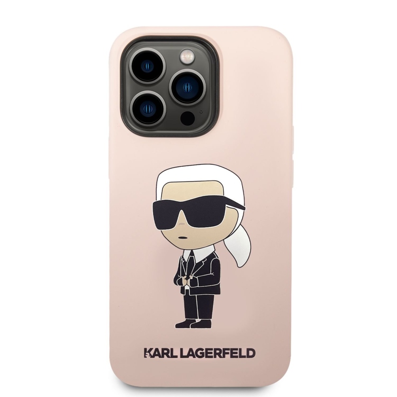 Karl Lagerfeld Liquid silikonový Ikonik NFT zadní kryt pro iPhone 14 Pro růžový