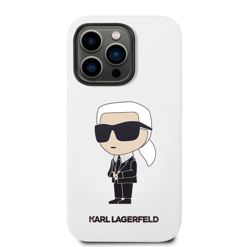 Karl Lagerfeld Liquid silikonový Ikonik NFT zadní kryt pro iPhone 14 Pro bílý