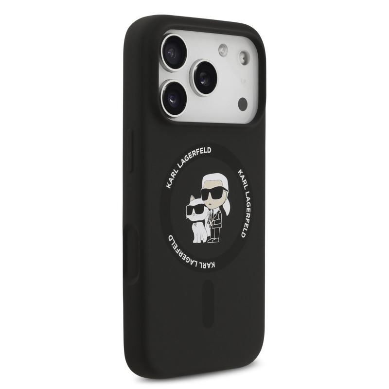 Karl Lagerfeld Liquid Silicone Karl and Choupette MagSafe Zadní Kryt pro iPhone 17 Pro Max Black