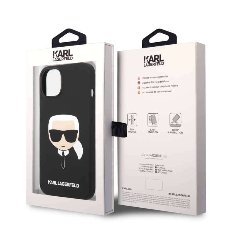 Karl Lagerfeld Liquid silikonový Karl Head zadní kryt pro iPhone 14 Plus černý