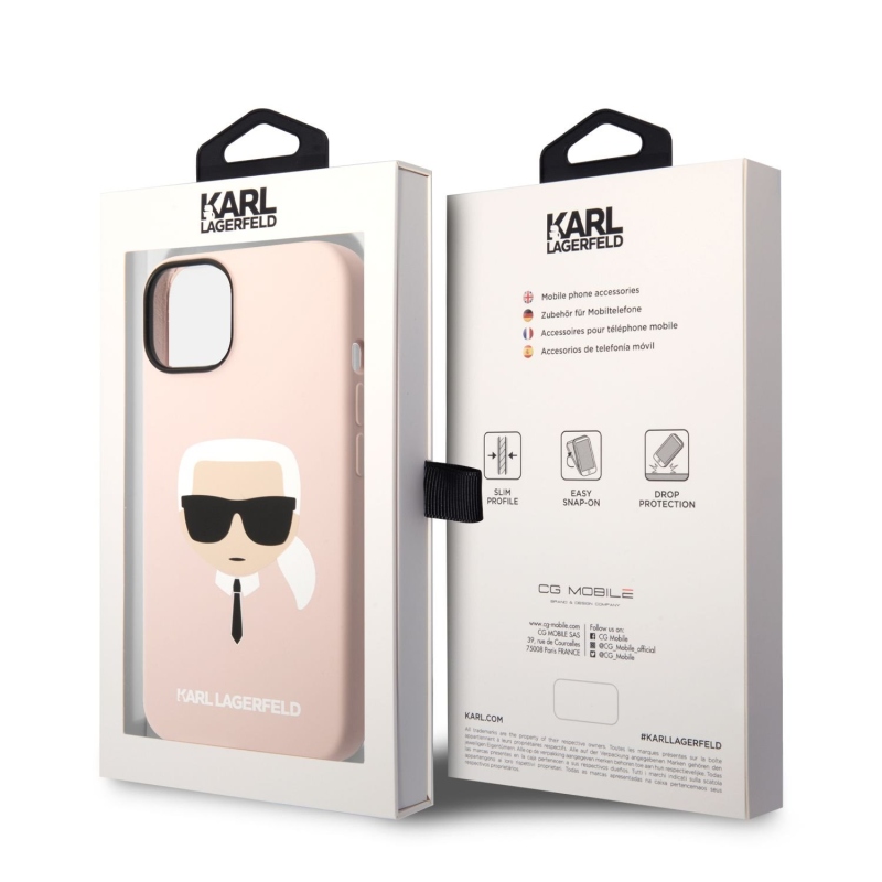 Karl Lagerfeld Liquid silikonový Karl Head zadní kryt pro iPhone 14 Plus růžový