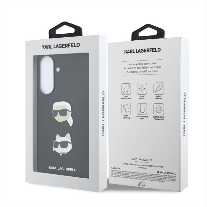 Karl Lagerfeld Liquid Silicone Metal Karl and Choupette Zadní Kryt pro Samsung Galaxy A57 Black