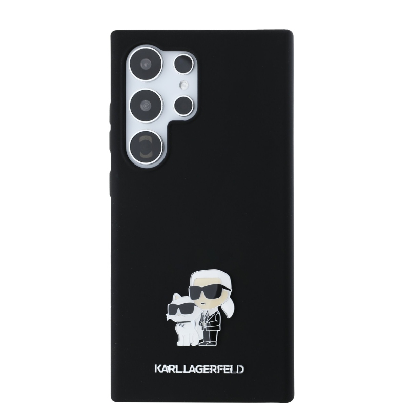 Karl Lagerfeld Liquid Silicone Metal Karl and Choupette Zadní Kryt pro Samsung Galaxy S24 Ultra Black