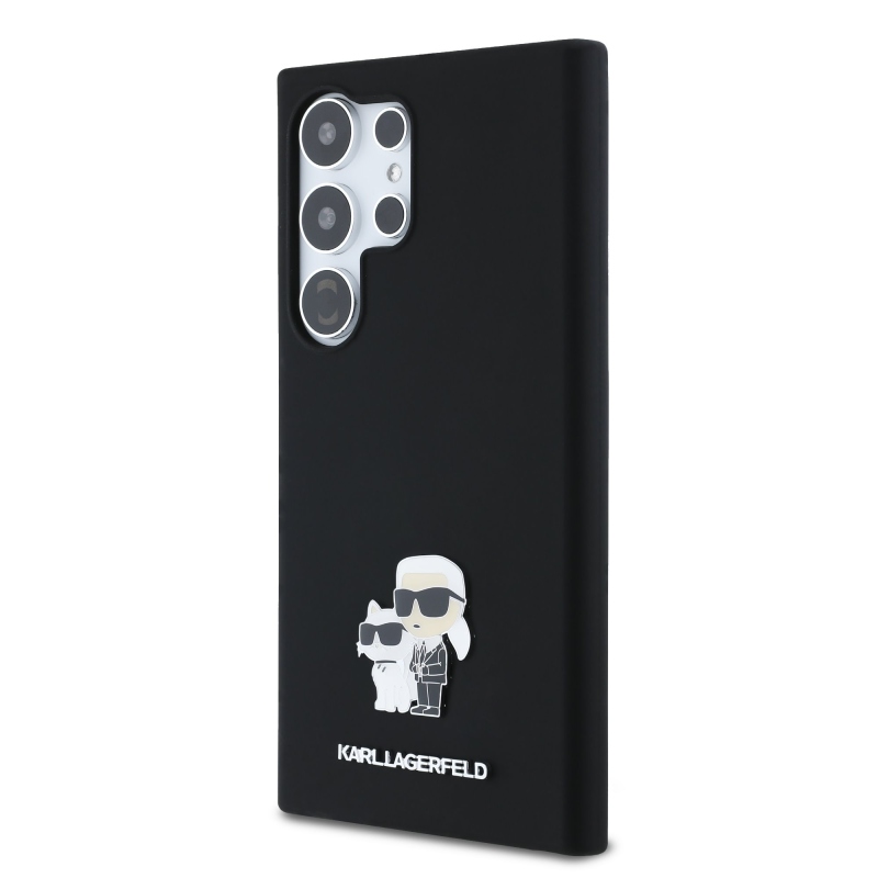 Karl Lagerfeld Liquid Silicone Metal Karl and Choupette Zadní Kryt pro Samsung Galaxy S24 Ultra Black