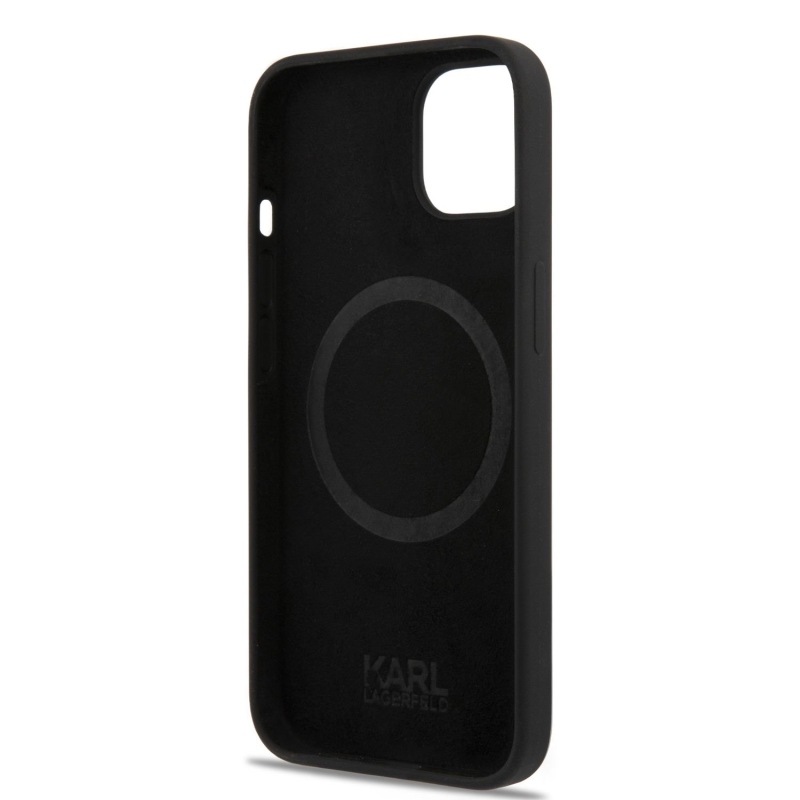 Karl Lagerfeld MagSafe kryt Liquid silikonový Karl and Choupette pro iPhone 14 Plus černý