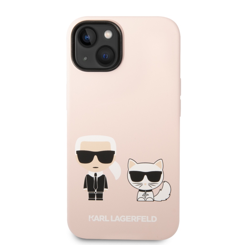 Karl Lagerfeld MagSafe kryt Liquid silikonový Karl and Choupette pro iPhone 14 Plus růžový