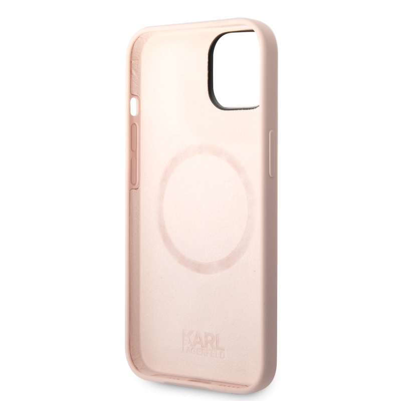Karl Lagerfeld MagSafe kryt Liquid silikonový Karl and Choupette pro iPhone 14 Plus růžový