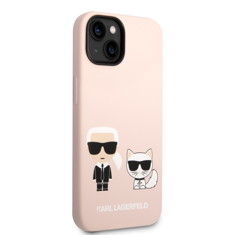 Karl Lagerfeld MagSafe kryt Liquid silikonový Karl and Choupette pro iPhone 14 Plus růžový