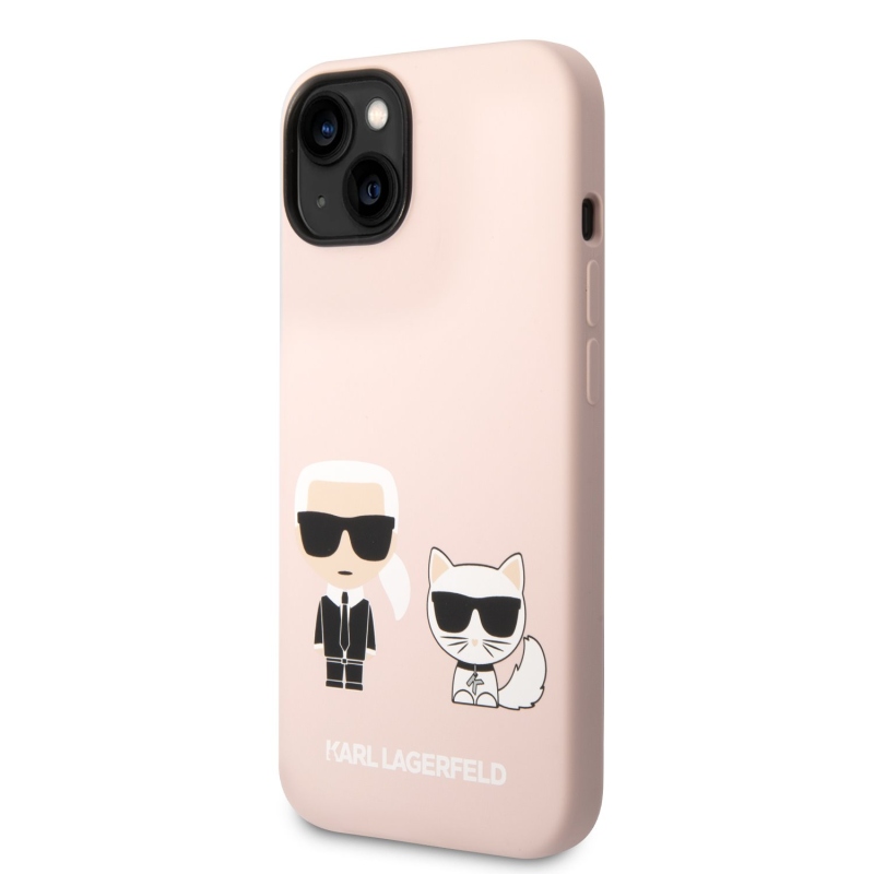 Karl Lagerfeld MagSafe kryt Liquid silikonový Karl and Choupette pro iPhone 14 Plus růžový