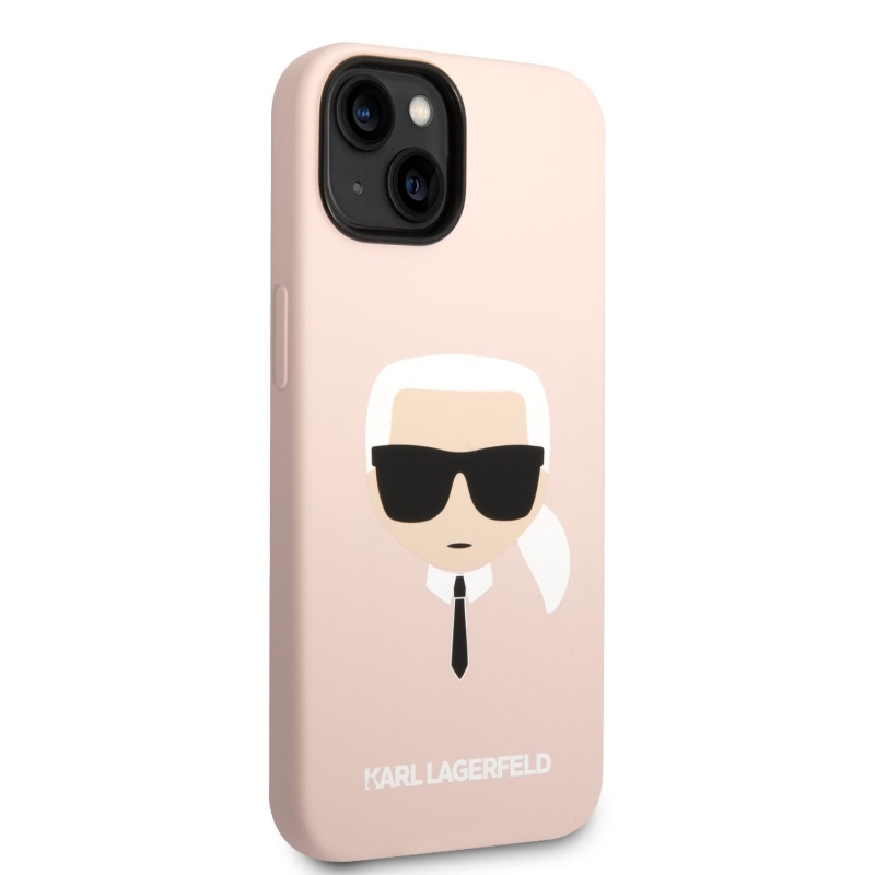 Karl Lagerfeld MagSafe kryt Liquid silikonový Karl Head pro iPhone 14 Plus růžový