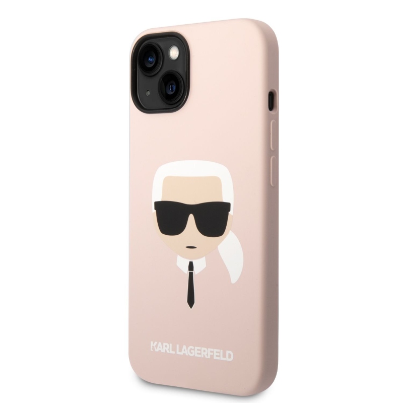 Karl Lagerfeld MagSafe kryt Liquid silikonový Karl Head pro iPhone 14 Plus růžový