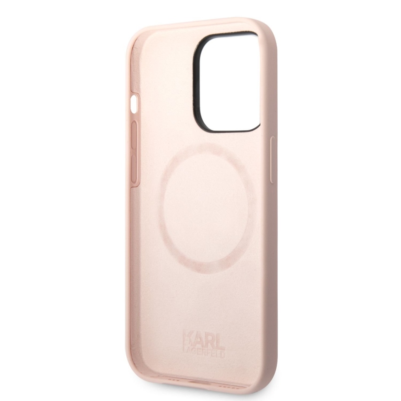 Karl Lagerfeld MagSafe kryt Liquid silikonový Karl Head pro iPhone 14 Pro Max růžový