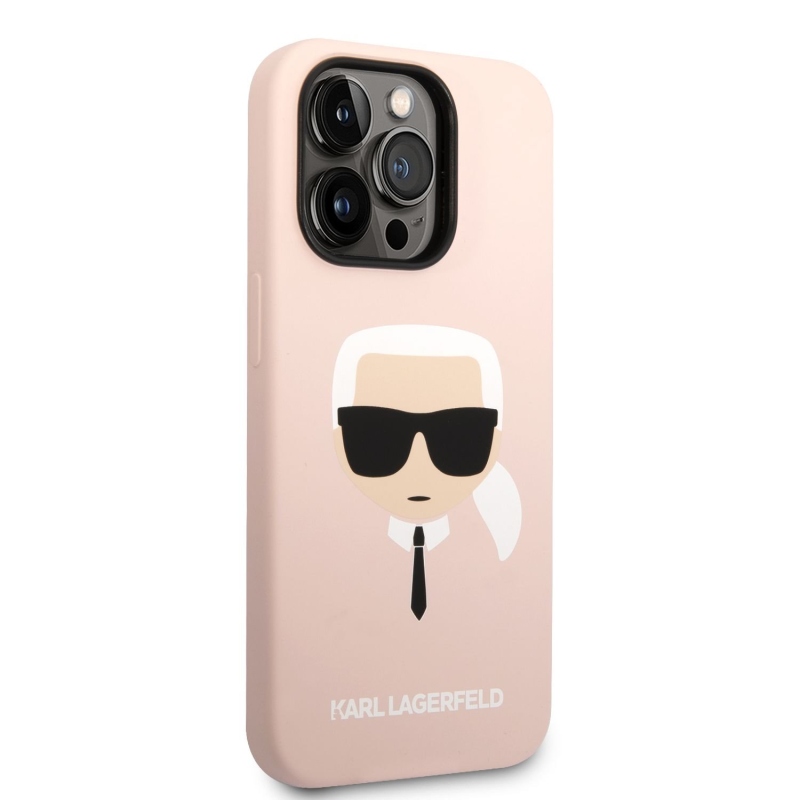 Karl Lagerfeld MagSafe kryt Liquid silikonový Karl Head pro iPhone 14 Pro Max růžový