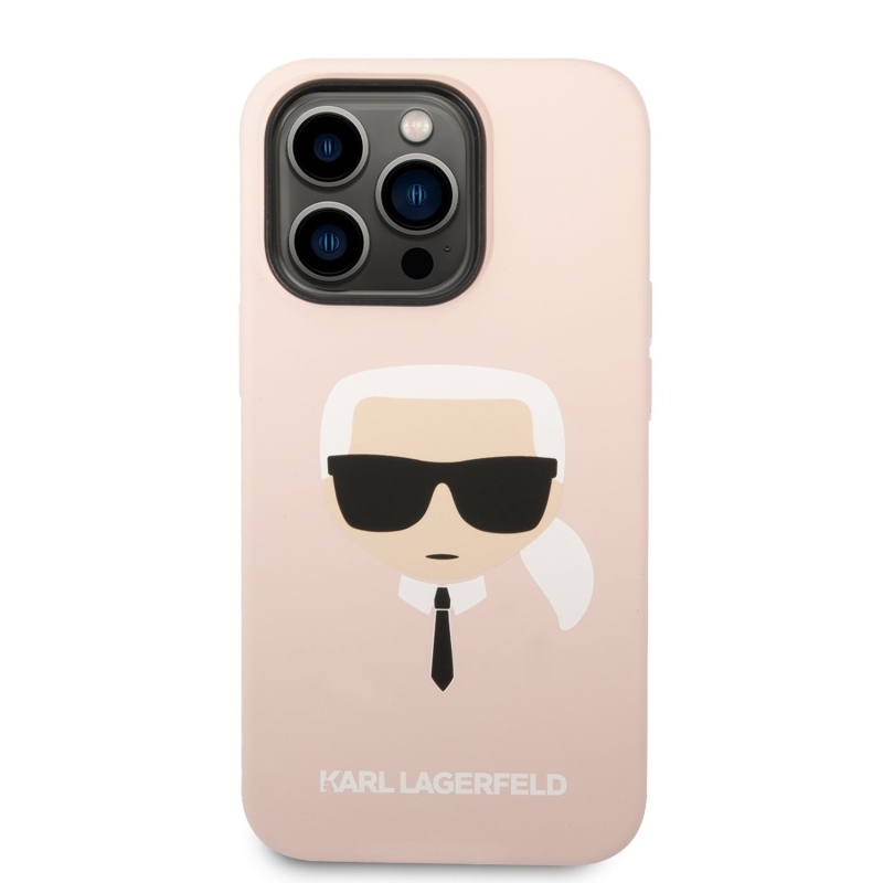 Karl Lagerfeld MagSafe kryt Liquid silikonový Karl Head pro iPhone 14 Pro Max růžový