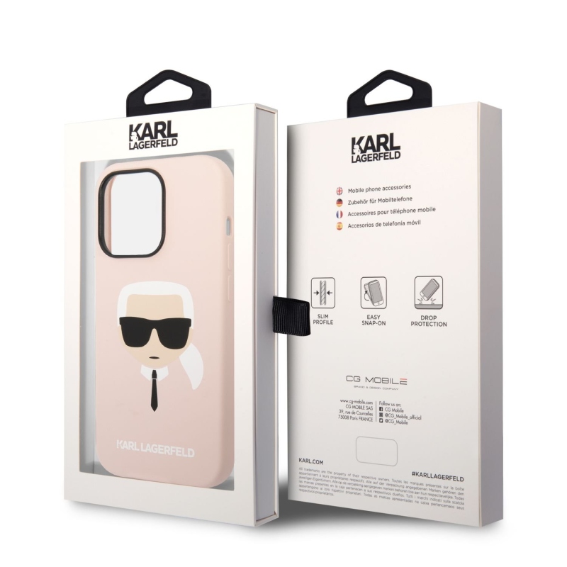 Karl Lagerfeld MagSafe kryt Liquid silikonový Karl Head pro iPhone 14 Pro Max růžový