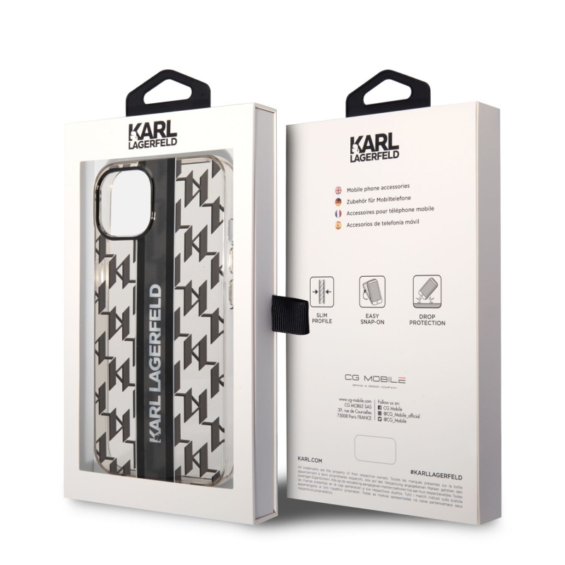 Karl Lagerfeld Monogram Vertical Stripe zadní kryt pro iPhone 14 Plus černý