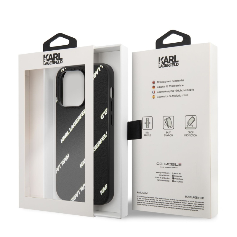 Karl Lagerfeld PU Grained Leather Logomania zadní kryt pro iPhone 14 Pro Max černý
