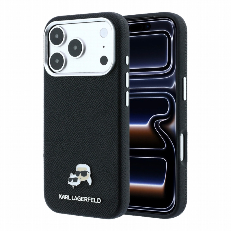 Karl Lagerfeld PU Grained Semi Wrap K&CH Heads Magsafe Zadní Kryt pro iPhone 18 Pro Black