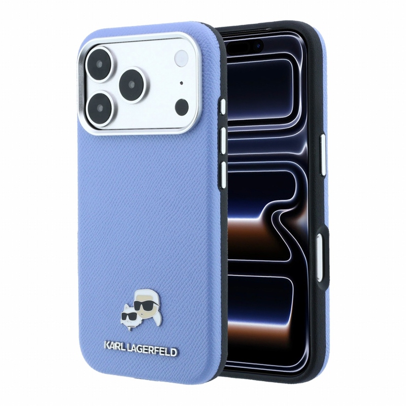 Karl Lagerfeld PU Grained Semi Wrap K&CH Heads Magsafe Zadní Kryt pro iPhone 18 Pro Blue