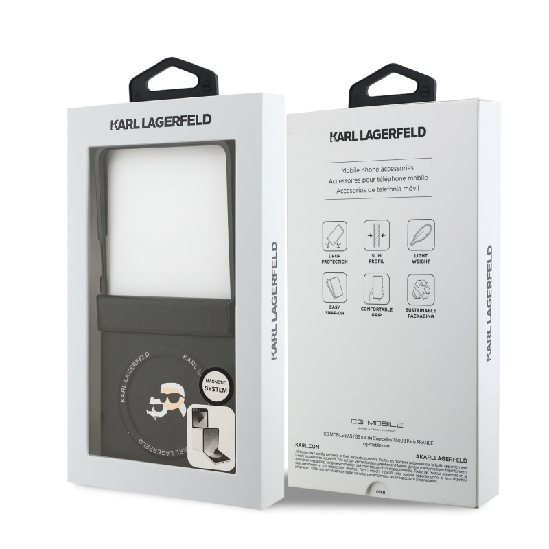 Karl Lagerfeld PU Karl and Choupette Heads Magnetic Zadní Kryt pro Samsung Galaxy Z Flip 7 Black