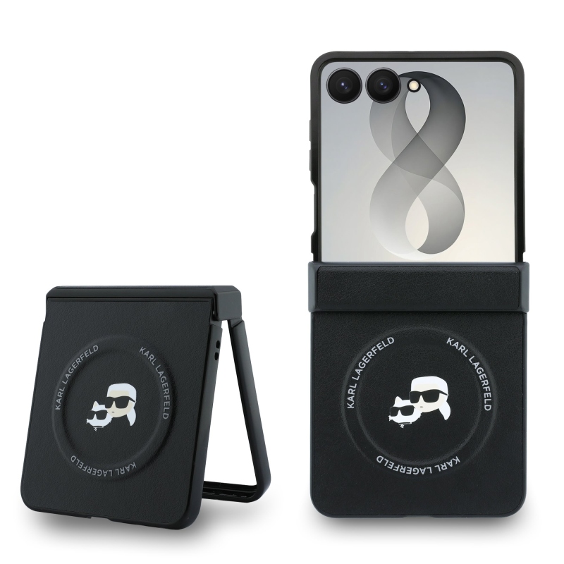 Karl Lagerfeld PU Karl and Choupette Heads Magnetic Zadní Kryt pro Samsung Galaxy Z Flip 8 Black