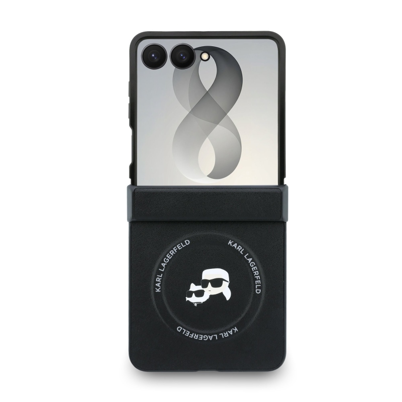 Karl Lagerfeld PU Karl and Choupette Heads Magnetic Zadní Kryt pro Samsung Galaxy Z Flip 8 Black