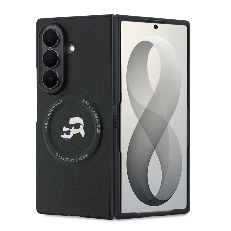 Karl Lagerfeld PU Karl and Choupette Heads Magnetic Zadní Kryt pro Samsung Galaxy Z Fold 8 Ultra Black