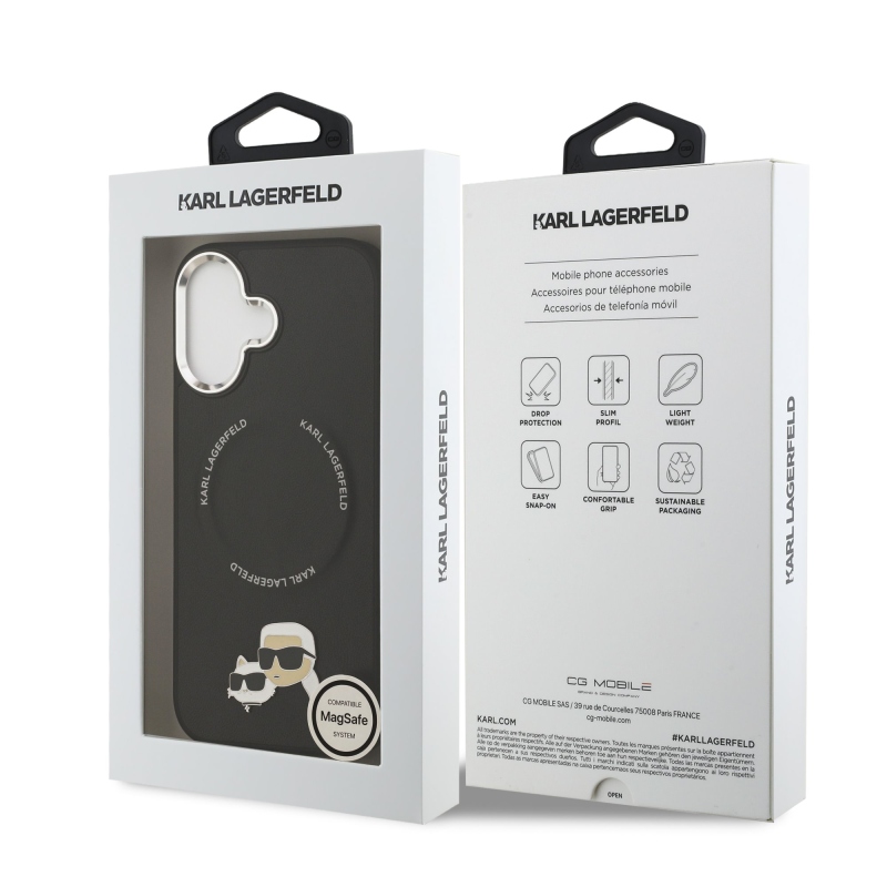 Karl Lagerfeld PU Karl and Choupette Heads Pins MagSafe Zadní Kryt pro iPhone 17 Black