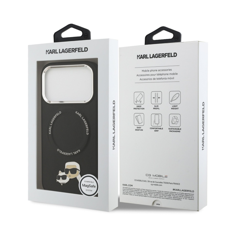 Karl Lagerfeld PU Karl and Choupette Heads Pins MagSafe Zadní Kryt pro iPhone 17 Pro Max Black