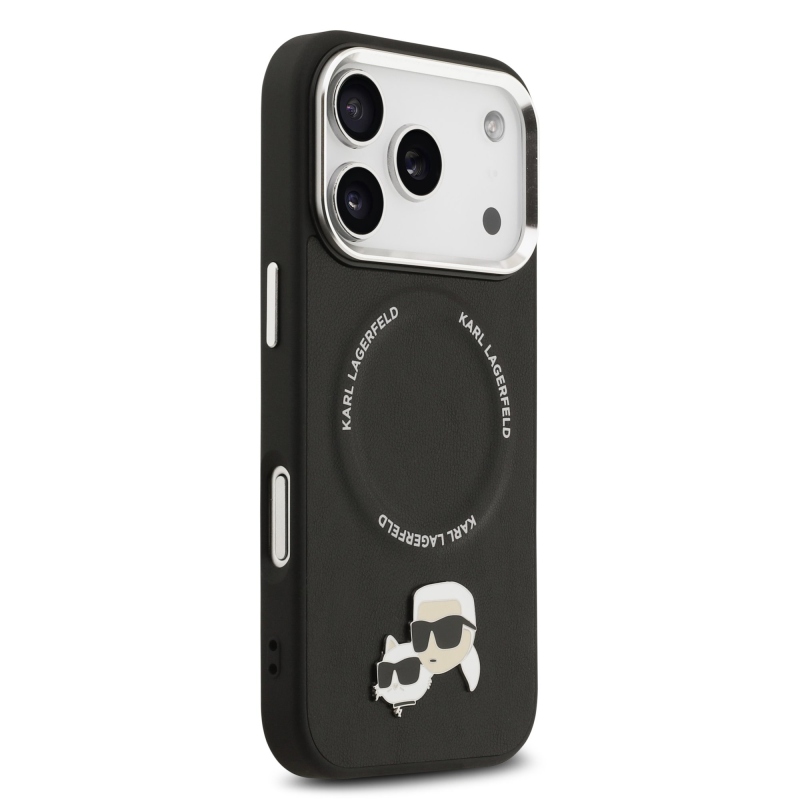 Karl Lagerfeld PU Karl and Choupette Heads Pins MagSafe Zadní Kryt pro iPhone 17 Pro Max Black