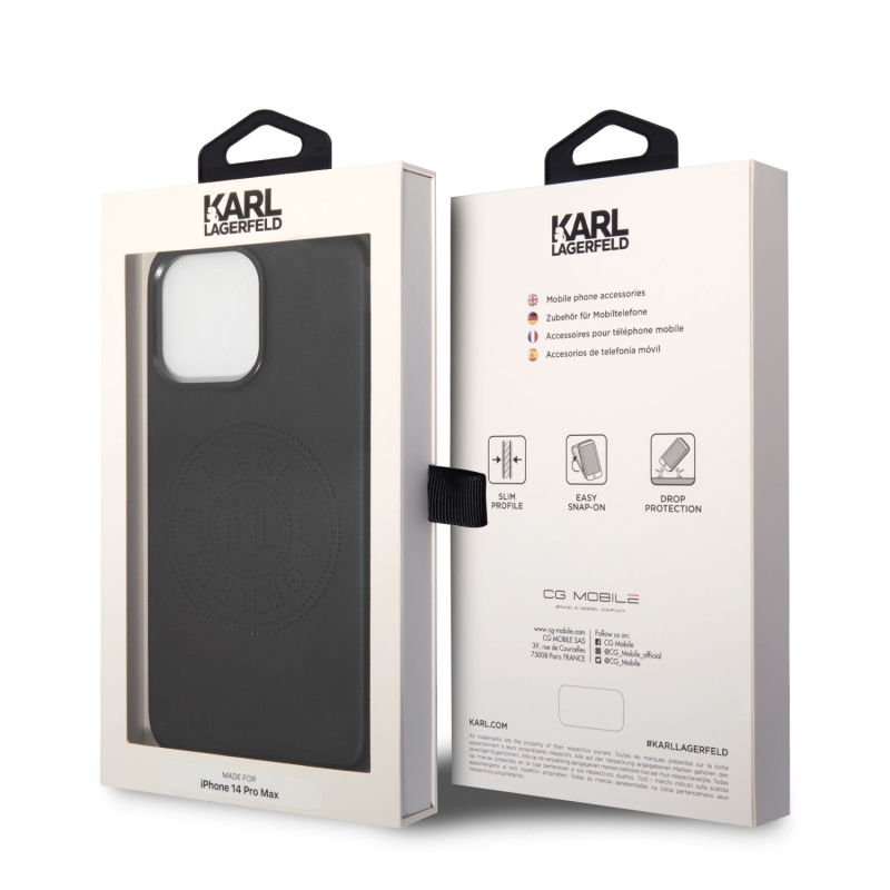 Karl Lagerfeld PU Leather Perforated Logo zadní kryt pro iPhone 14 Pro Max černý