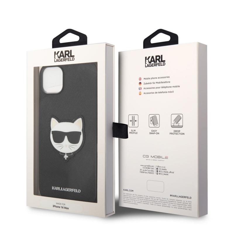 Karl Lagerfeld PU Saffiano Choupette Head zadní kryt pro iPhone 14 Plus černý