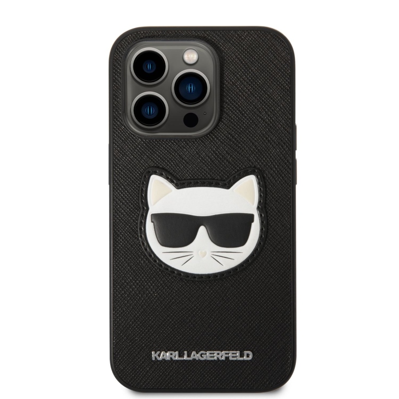 Karl Lagerfeld PU Saffiano Choupette Head zadní kryt pro iPhone 14 Pro černý