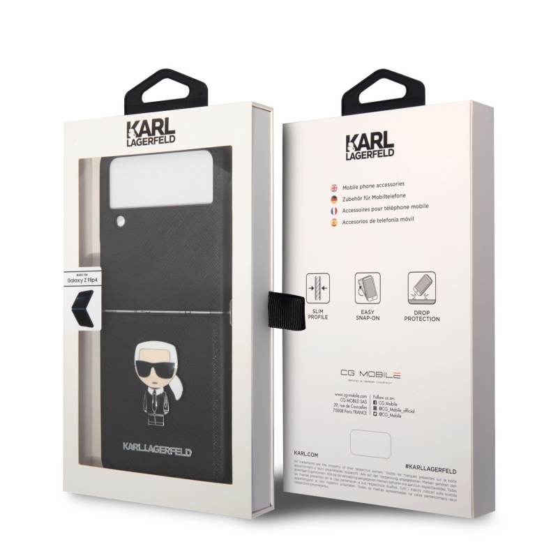 Karl Lagerfeld PU Saffiano Ikonik kryt pro Samsung Galaxy Z Flip 4 černý