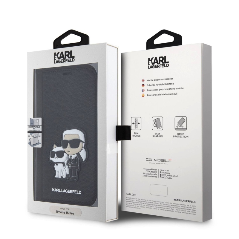 Karl Lagerfeld PU Saffiano Karl and Choupette NFT Book pouzdro pro iPhone 15 Pro černý