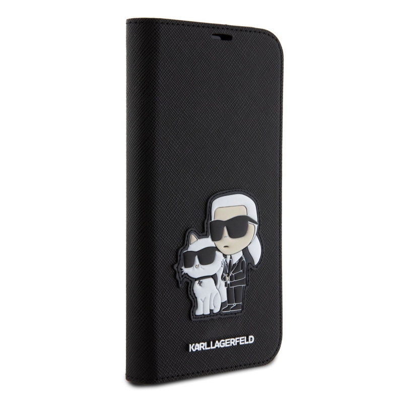 Karl Lagerfeld PU Saffiano Karl and Choupette NFT Book pouzdro pro iPhone 15 Pro Max černý