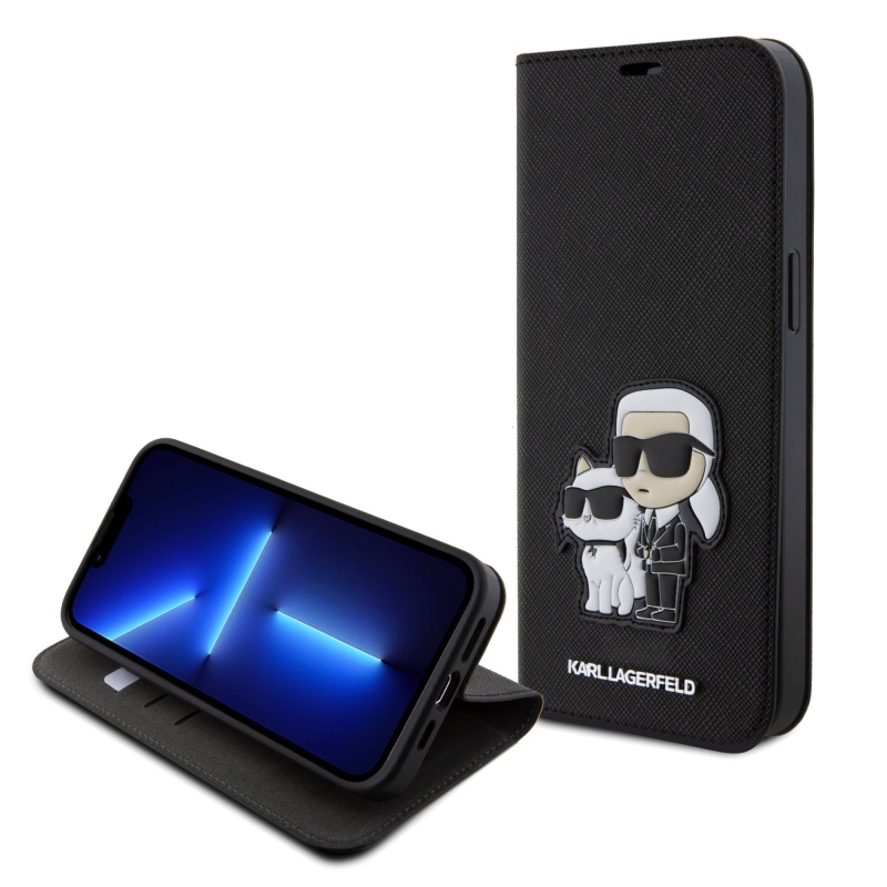 Karl Lagerfeld PU Saffiano Karl and Choupette NFT Book pouzdro pro iPhone 15 Pro Max černý