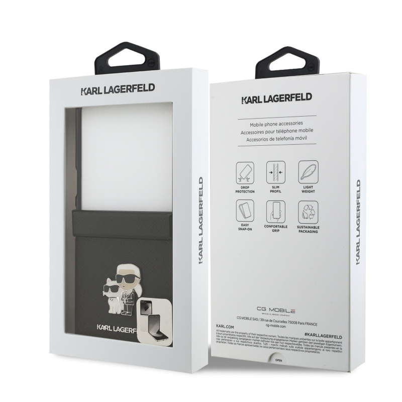 Karl Lagerfeld PU Saffiano Karl and Choupette Zadní Kryt pro Samsung Galaxy Z Flip 7 Black